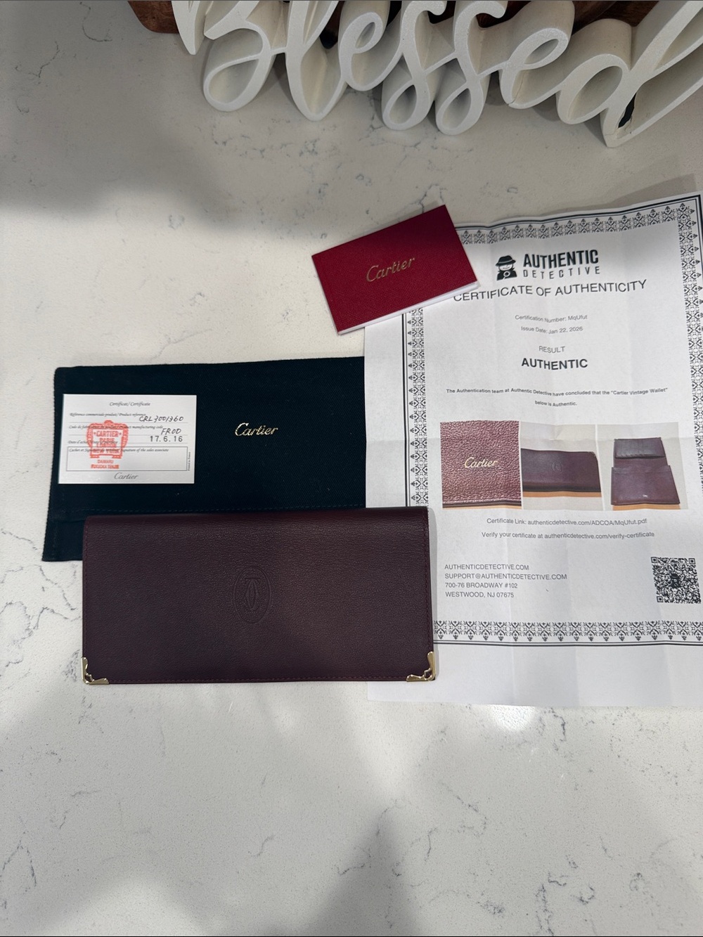Cartier Long Leather Wallet in Deep Burgundy with Gold Corners with kisslock